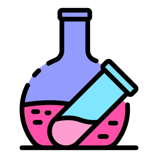 Endocrinology flask test icon color outline vector — 스톡 벡터