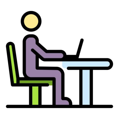 Ev dizüstü bilgisayarı çalışma simgesi renk ana hatları vektörü