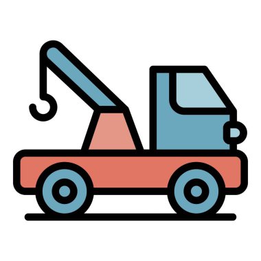 Otoyol çekici kamyon simgesi renk ana hatları vektörü