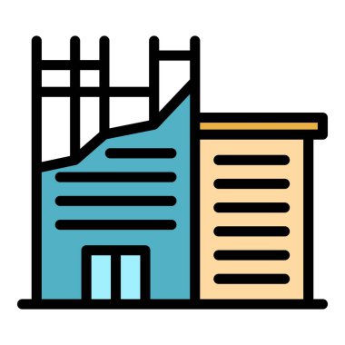 Yok edilen bina simgesi rengi ana hatları vektörü