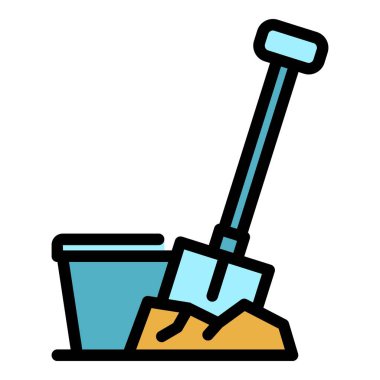 Yapı küreği simgesi renk ana hatları vektörü