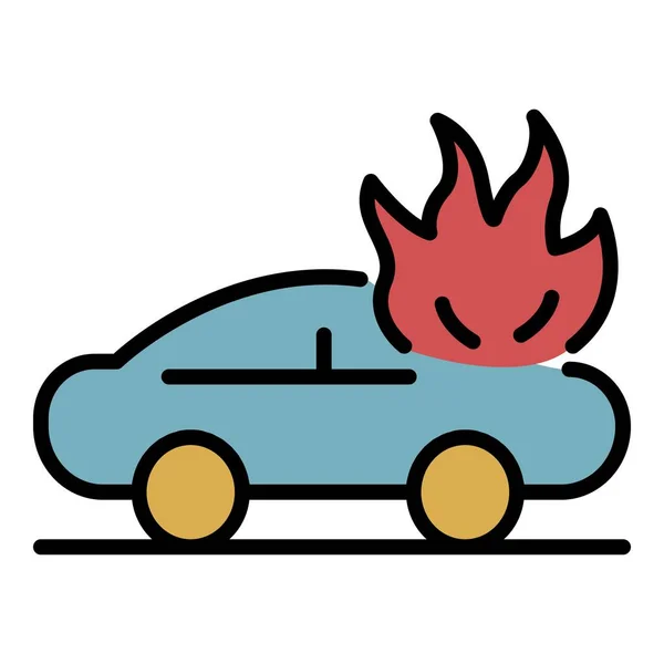 Acidente de carro no ícone de fogo cor contorno vetor —  Vetores de Stock