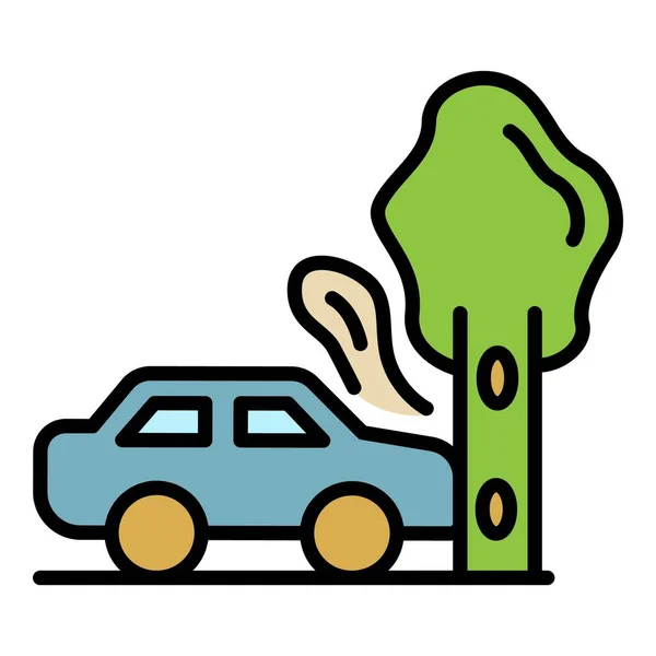 Tree car accident icon color outline vector — Stock Vector