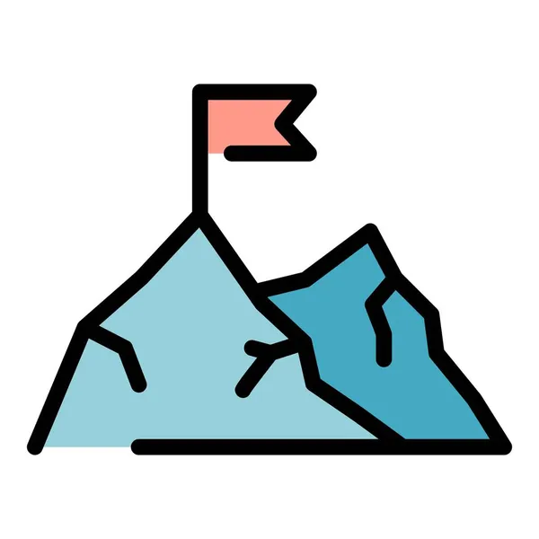 Bandera de montaña icono de destino color contorno vector — Archivo Imágenes Vectoriales