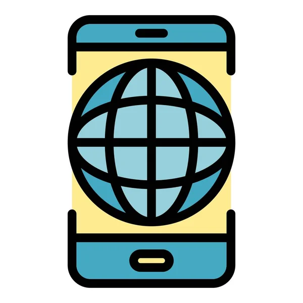 グローバルスマートフォン戦略アイコンカラーアウトラインベクトル — ストックベクタ