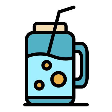 Meyve suyu kavanozu simgesi renk ana hatları vektörü