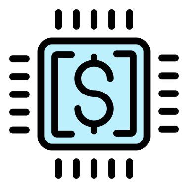 Para işlemci simgesi renk ana hatları vektörü