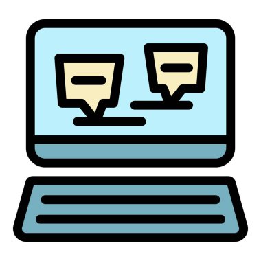 Laptop sohbet simgesi renk ana hatları vektörü