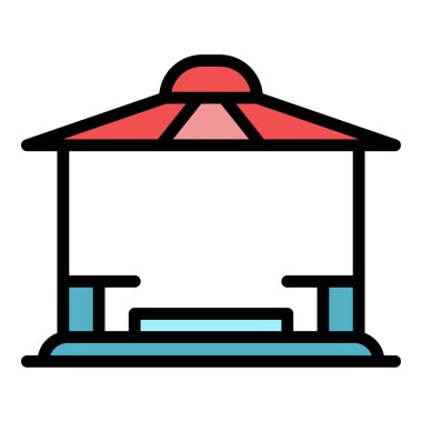 Patio çardak simgesi renk ana hatları vektörü