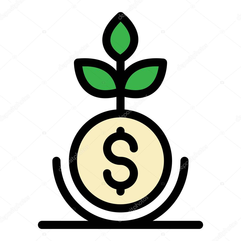 Money business plant icon. Outline money business plant vector icon color flat isolated