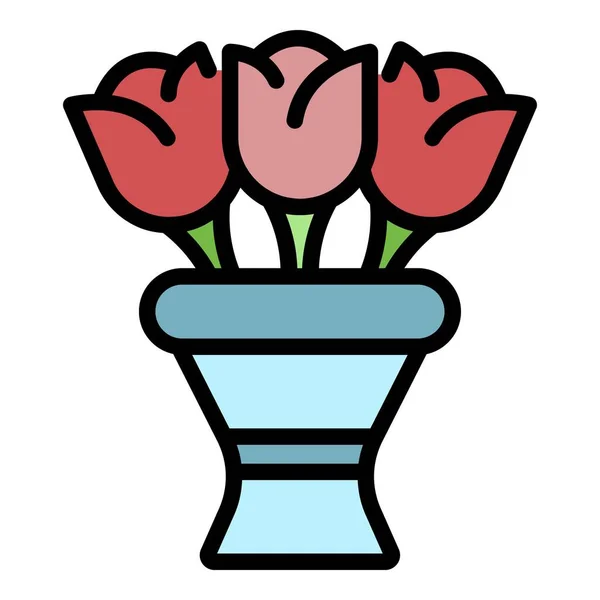 Bloemen in vaas pictogram kleur omtrek vector — Stockvector