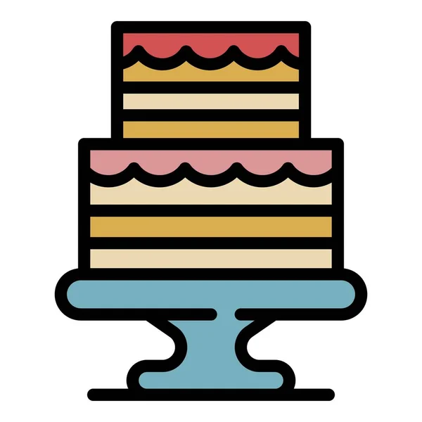 Hochzeitszeremonie Kuchen Symbol Farbe Umrissvektor — Stockvektor