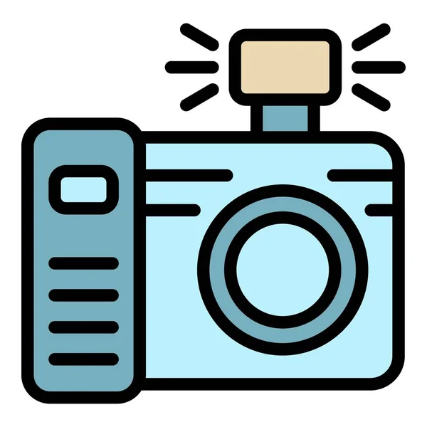 Bruiloft foto camera flitser pictogram kleur overzicht vector — Stockvector