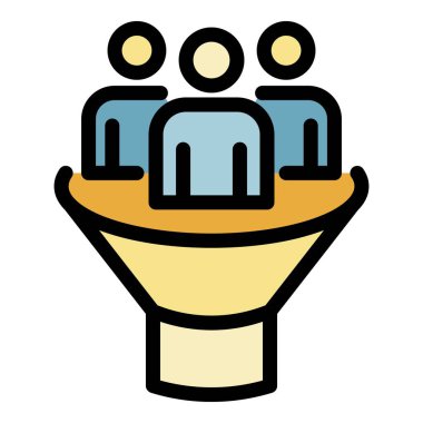 Takım çalışması dönüştürme huni simgesi renk ana hatları vektörü