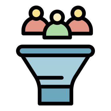 Sosyal dönüşüm hunisi simge rengi ana hatları vektörü