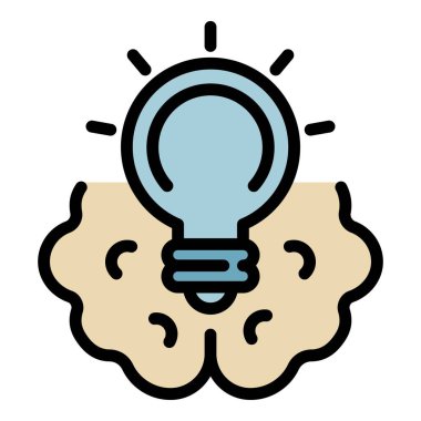 Beyin fırtınası ampul fikri simgesi renk ana hatları vektörü