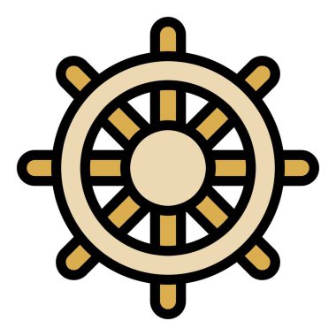 Gemi direksiyon simgesi renk ana hatları vektörü