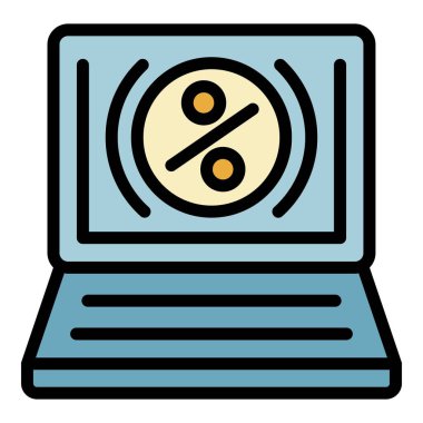 Yüzde kredi dizüstü bilgisayar simgesi renk ana hatları vektörü