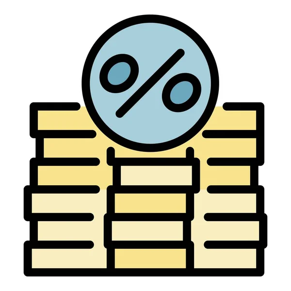 Münzstapel Prozentsatz Symbol Farbe Umrissvektor — Stockvektor