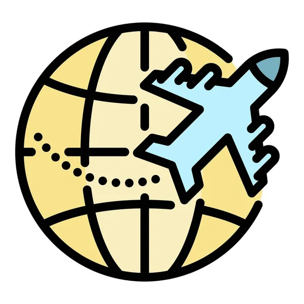 Vettore contorno colore icona volo globale — Vettoriale Stock