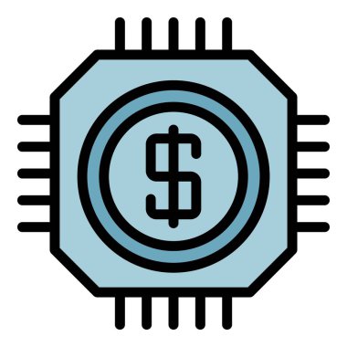 Para işlemci simgesi renk ana hatları vektörü