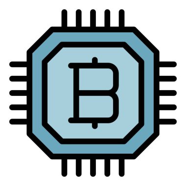Bitcoin işlemci simgesi renk ana hatları vektörü