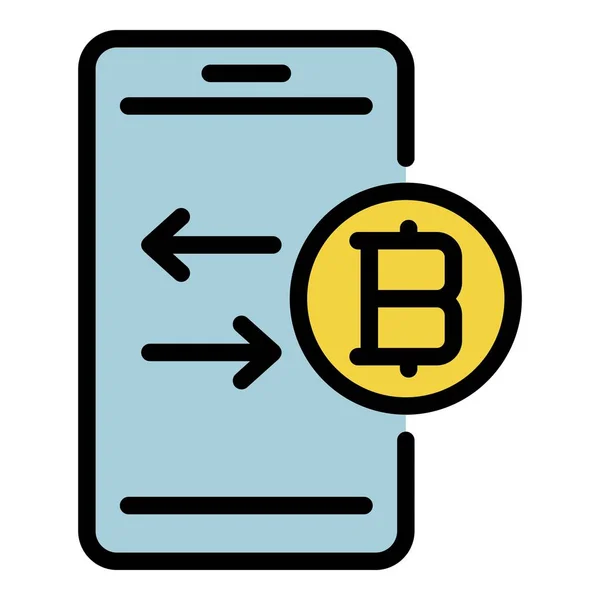 Bitcoin smartphone enviar vector contorno de color icono — Archivo Imágenes Vectoriales