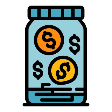 Para madeni para kavanozu renk ana hatları vektörü