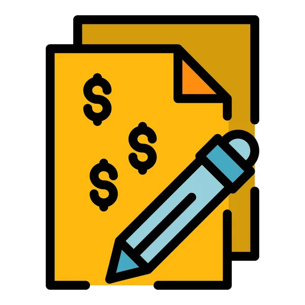 Geld Vertrag Papier Symbol Farbe Umrissvektor — Stockvektor