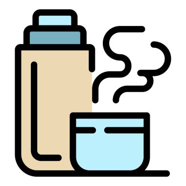 Termos şişe simgesi renk ana hatları vektörü