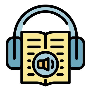 Kitap ve kulaklık simgesi renk ana hatları vektörü