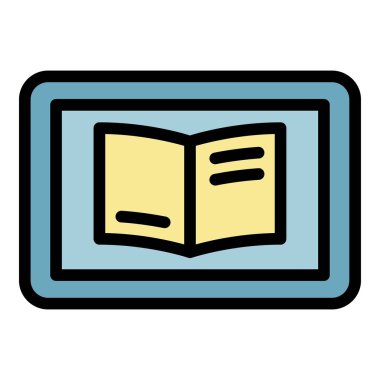 Elektronik tablet simgesi renk ana hatları vektöründe kitap