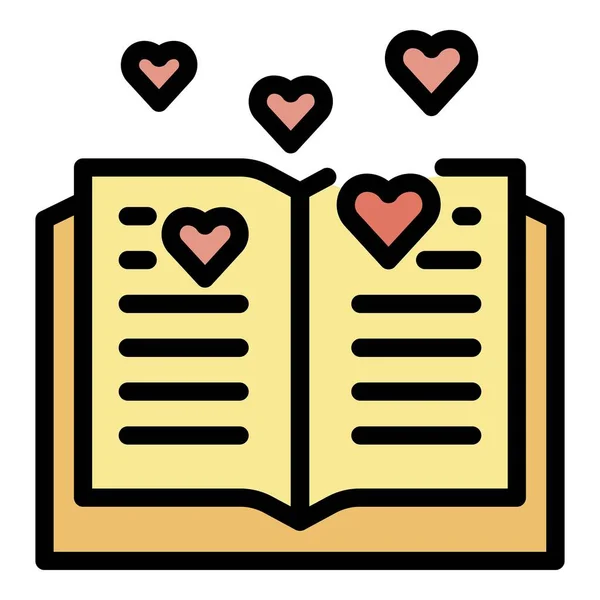 Otwarta książka i serca ikona kolor zarys wektor — Wektor stockowy
