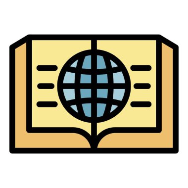 Kitap ve dünya simgesi renk ana hatlarını aç