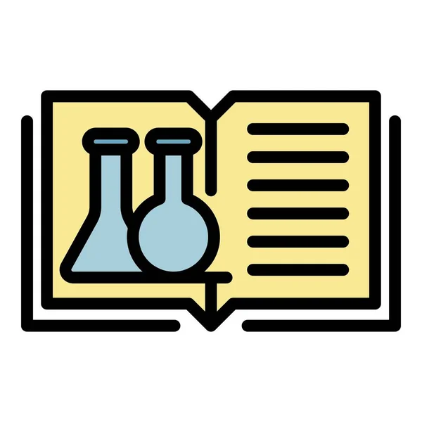 Open book and test tubes icon color outline vector — Stock Vector