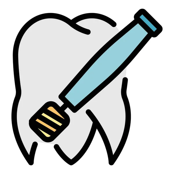 Diş matkabı ve diş simgesi renk çizgisi vektörü — Stok Vektör