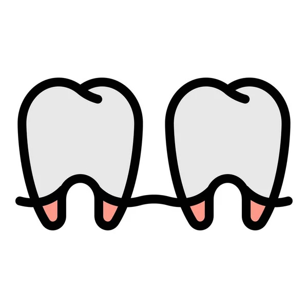 Δύο δόντια εικονίδιο χρώμα διάνυσμα περίγραμμα — Διανυσματικό Αρχείο