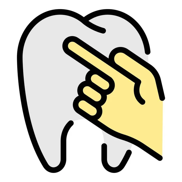 歯と指のアイコンの色の輪郭ベクトル — ストックベクタ