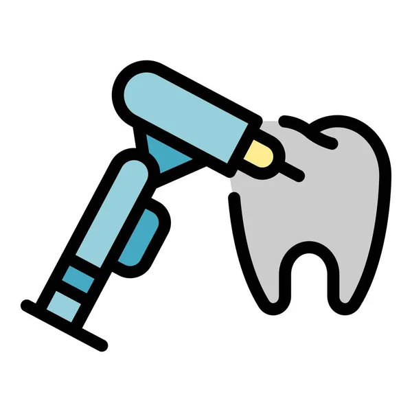 Dentiste perce un vecteur de contour de couleur icône de dent — Image vectorielle