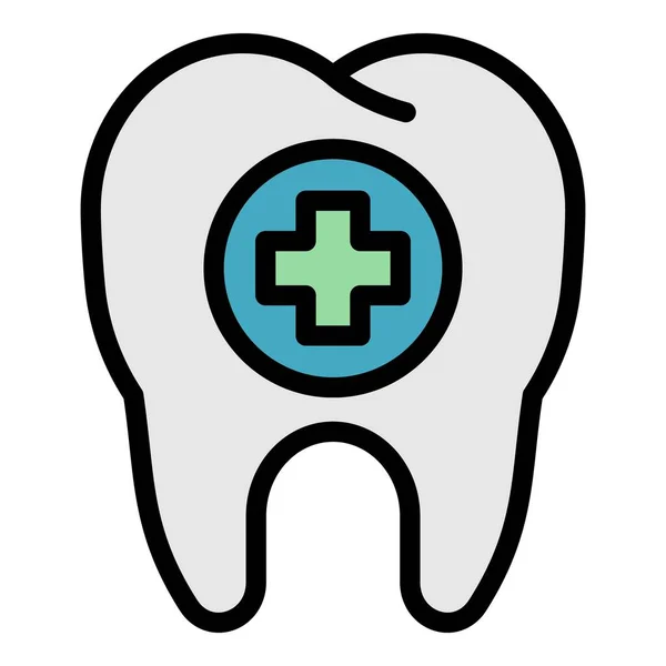 牙齿图标上的医学十字色轮廓矢量 — 图库矢量图片