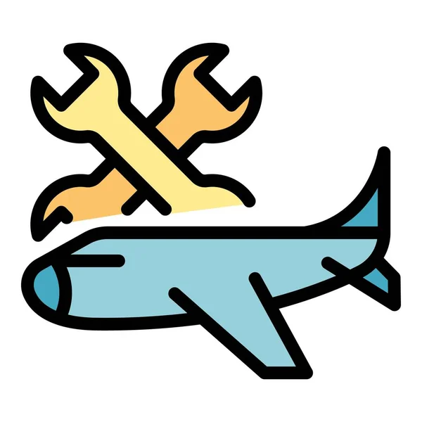 Aeropuerto avión reparación icono color contorno vector — Vector de stock