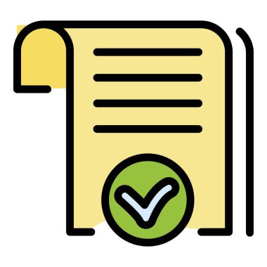 Onaylanmış ofis belgeleri simgesi renk ana hatları vektörü