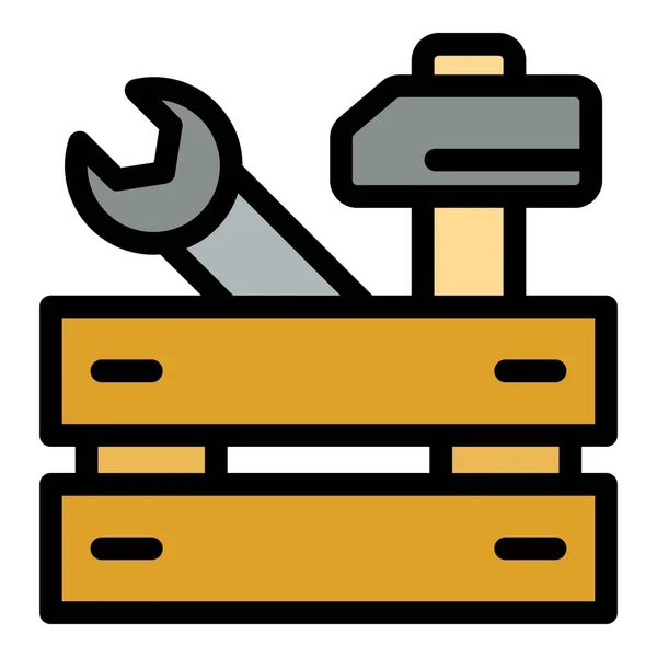 Herramienta reparador caja de madera icono color contorno vector — Vector de stock