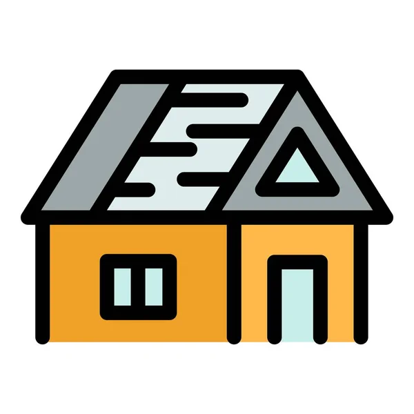 带有未完成的屋顶图标颜色轮廓矢量的房子 — 图库矢量图片