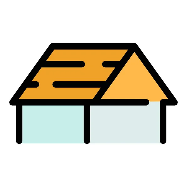 Maison avec un vecteur de contour de couleur icône de toit en bois — Image vectorielle