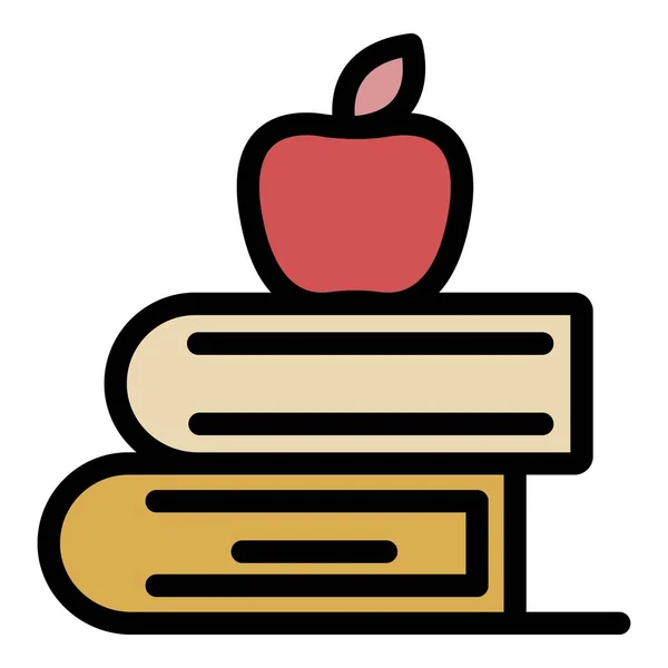 Apple on booksアイコンカラーアウトラインベクトル — ストックベクタ