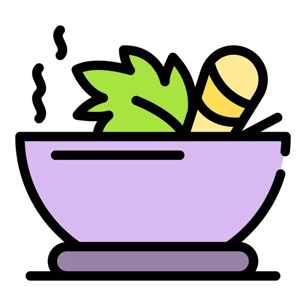 Bowl with aromatic herbs icon color outline vector — Stock Vector