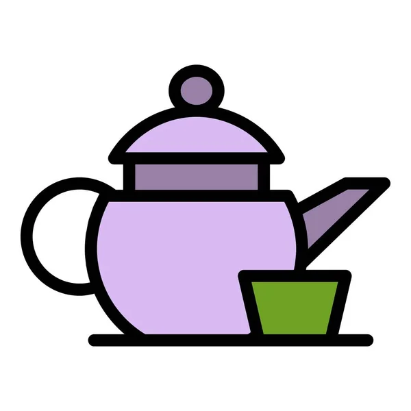 Bir fincan simgesi renk ana hatlı çaydanlık — Stok Vektör
