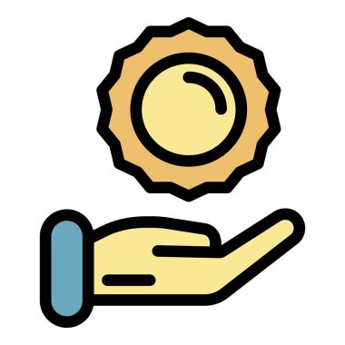 Güneş el simgesi renk dış hat vektörünü koru