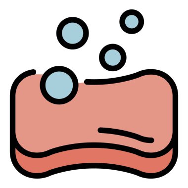 Yıkanan banyo süngeri simgesi renk ana hatları vektörü